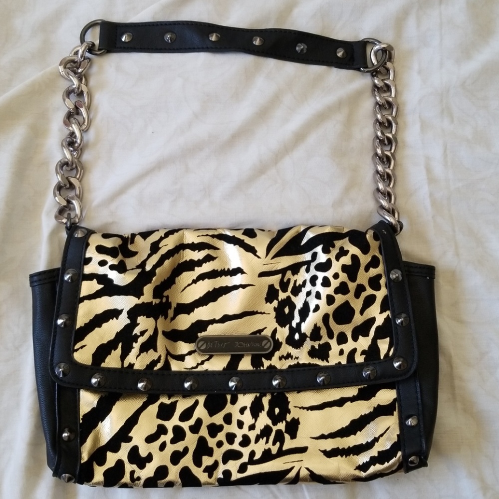 Betsey Johnson Black & Gold Animal Print Bag